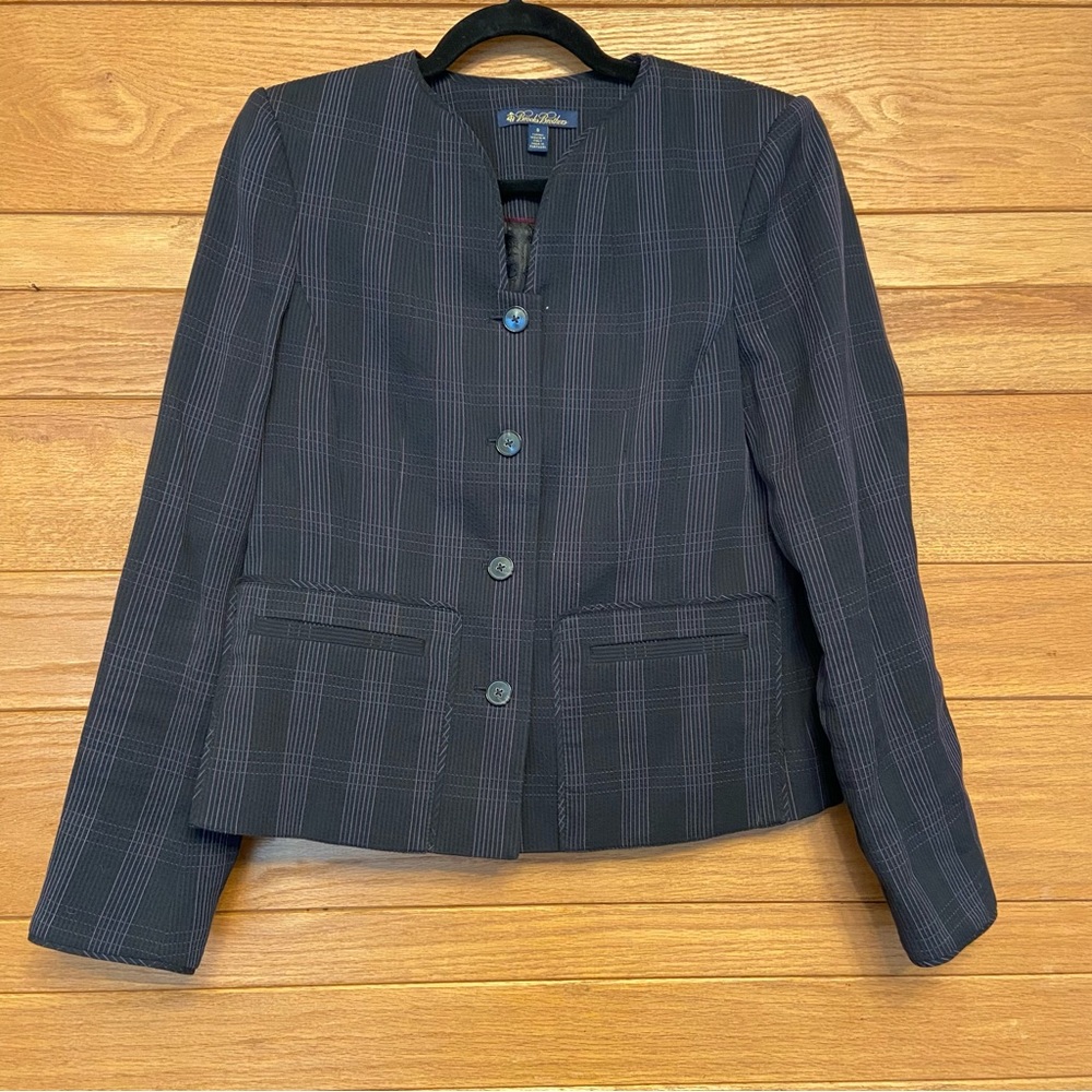 Brooks Brothers black plaid sweetheart neckline blazer